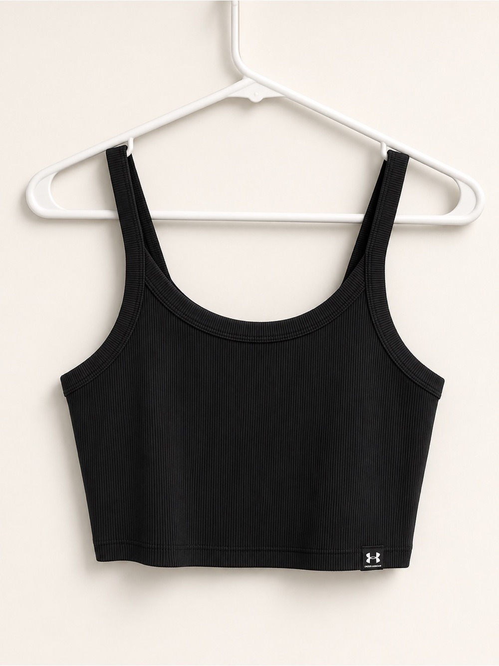Under Armour Black Ribbed Cropped Tank Top Fitted Medium - Picture 2 of 7